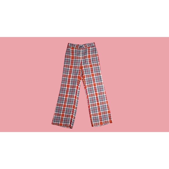 1970s Navy, Red, White and Yellow PLAID FLARED Trouser Pants. As Is - Picture 1 of 7